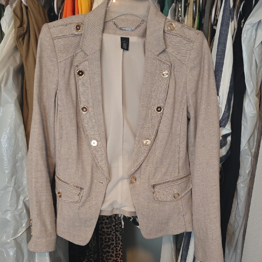 White House Black Market Beige Blazer with Gold Buttons